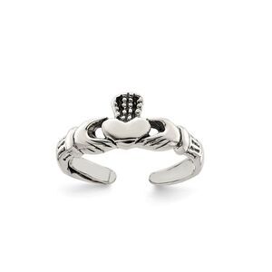 Sterling Silver 7mm Antiqued Claddagh Tapered Toe Ring